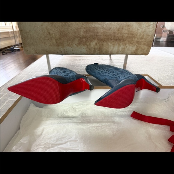 Christian Louboutin Blue and Red Heeled Boots - Picture 2 of 2